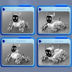 Cățel Robot Interactiv 19x15x16cm cu 8 Roti Omni-Direcționale Mișcări Acrobați , Lumină și Muzică Control prin Telecomandă Baterie Durabilă și Ecran LED Animat Diferite Culori Engros
