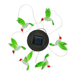 Lampa Solara LED 63cm cu Clopotel de Vant, Model cu 6 Colibri Verzi, din Plastic, Iluminare LED Multicoloră, Panou Solar si Agățătoare Inclusă