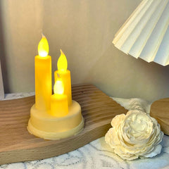3 Lumânări LED Decorative cu Flacără Efect, Lumină Caldă, Bază Rotundă Elegantă pentru Decor