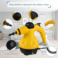 Aparat de Curățat cu Abur 28x12cm Portabil, Multifuncțional, cu 9 Accesorii pentru Curatat