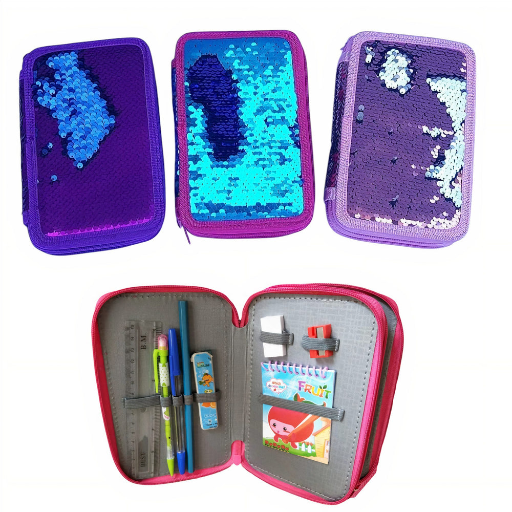 Penar pentru Scoala, 20x12cm cu 2 Fermoare, cu Paiete, Reversibil, Neechipat, Diferite Culori Engros