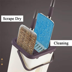 Mop Plat 33x12x121cm cu Găleată cu Stoarcere Automată și Sistem de Curățare 35x18cm Coada Metalica, Drenaj Dublu Engros