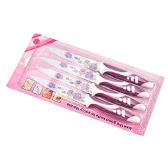 Cuțite Bucătărie 4/set, Lamă Inox Decor Floral si Mâner Antiderapant 23cm Diferite Culori