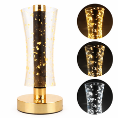 Lampă LED Decorativă 23x14cm, Model Cristal cu Fulgi Aurii, cu 3 Moduri de Lumină, Control Touch Reîncărcabilă 