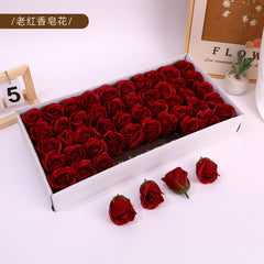 Trandafiri Parfumati din Sapun, Floarea 6cm Cutia 50x30 cm 50/set, Rosu Inchis Engros
