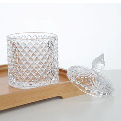 Recipient cu Capac 13.5cm, din Sticlă, Model Diamant, Transparent