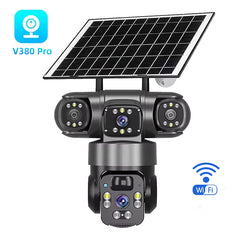 Cameră Supraveghere 4G Solară, 4 Camere Reale 360°, cu SIM, Panou Solar, 20cm, Vedere Nocturnă Color, Audio Bidirecțional, Senzor Mișcare, Control prin Telefon 