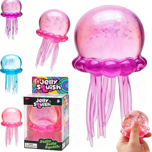 Jucarie Senzorială 12cm, Jelly Squish Meduză, Squishy Elastic cu Glitter și Tentacule Moi, Stretch & Squeeze, Diferite Culori 