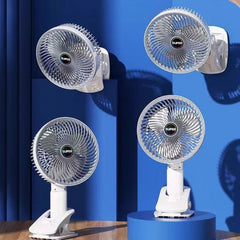 Ventilator Portabil cu Clemă 30×16cm, USB Reîncărcabil, 3 Trepte de Viteză, Rotire Reglabilă 360°