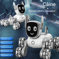 Cățel Robot Interactiv 19x15x16cm cu 8 Roti Omni-Direcționale Mișcări Acrobați , Lumină și Muzică Control prin Telecomandă Baterie Durabilă și Ecran LED Animat Diferite Culori Engros