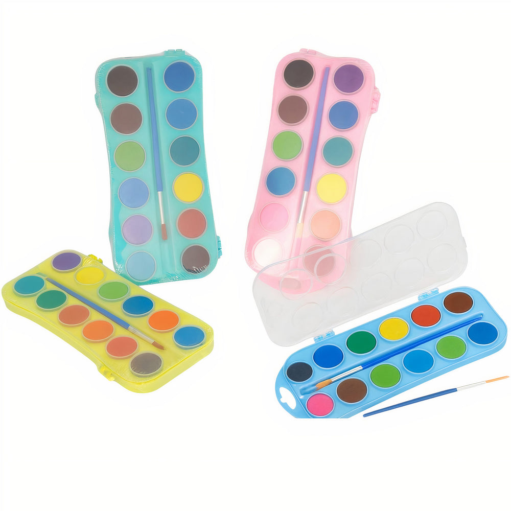 Acuarele 12 Culori 21x8cm cu Pensulă, în Trusă din Plastic Colorat Diferite Culori Engros