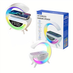Boxă Portabilă 4 în 1 cu Iluminare LED Multicoloră 24x23x8cm, Ceas Digital Radio FM Microfon și Încărcare Wireless Engros