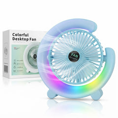 Ventilator Portabil 24cm cu Iluminare LED Multicolora, 3 Trepte de Viteză, Rotire Reglabilă, USB, Diferite Culori