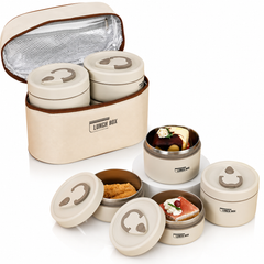 Caserole Termice 4/set din Inox 12x8cm, cu Husă de Izotermă Portabila