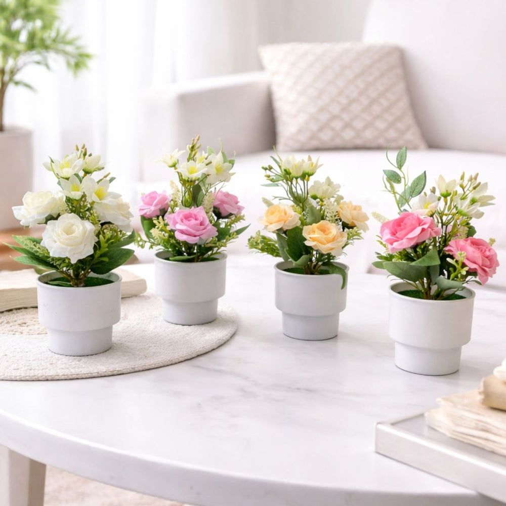 Aranjament Floral Artificial 25cm în Ghiveci, cu Flori Decorative 6cm pentru Decor Engros