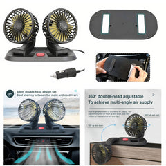 Ventilator Auto Dublu 13x21cm cu Picior Retractabil, cu 2 Viteze, USB Engros