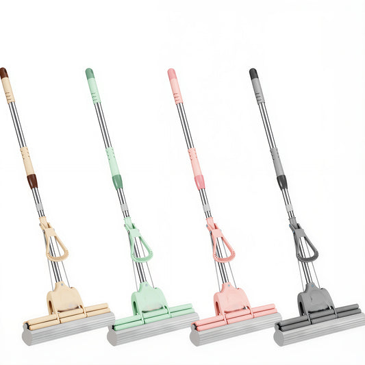 Mop cu Burete 27.5cm Coada Reglabilă 110cm, Retractabil Mecanism de Stoarcere Diferite Culori Engros