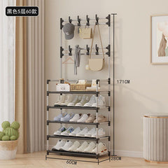 Cuier Multifuncțional cu Rafturi pentru Pantofi 171x60cm, cu Cârlige pentru Haine și Accesorii Structură Metalică Engros