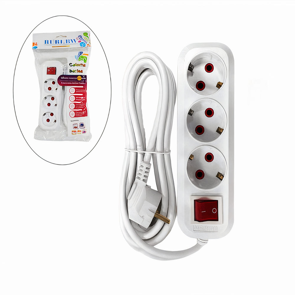 Prelungitor Electric 3m cu 3 Prize și Buton Roșu ON/OFF Engros