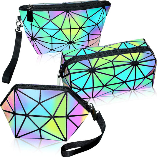Geanta portfard dama holografic luminos cu triunghiuri multicolore