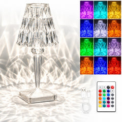 Lampa Transparenta 26cm cu LED, Model Cristal cu Acumulator, Incarcare USB si Telecomanda