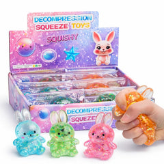 Jucărie Squeeze 12/set Iepuraș cu Sclipici 10cm, Diferite Culori