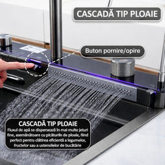 Chiuvetă Multifuncțională 75x46cm, cu 2 Cascade, Afișaj Digital Temperatură, Robinet Tip Cascadă, Accesorii Incluse