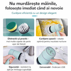 e Electrică de Curățare 20.5x8cm, cu Rotație si 5 Accesorii Interschimbabile, Reîncărcabilă USB, Diferite Culori