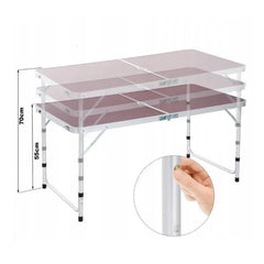 Masă Pliabilă 120x60cm cu Înălțime Reglabilă, Orificiu pentru Umbrelă, Tip Servietă, Cadru Aluminiu, Portabilă, Diferite Culori
