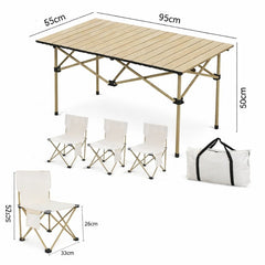 Masă Pliabilă 95x55x50cm cu 4 Scaune, Set Camping Portabil din Aluminiu, Geantă Transport Inclusă 