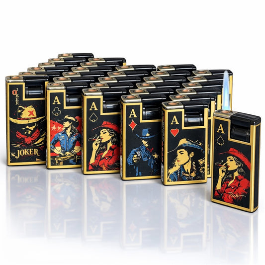Brichete Metalice Antivânt 50/set, Flacără Albastra 6.5cm, Modele Poker