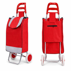 Cărucior de Cumpărături Pliabil 95cm, cu Geantă Incăpătoare 56x34x24cm si Roți Rezistente, Cadru Metalic, Diferite Culori