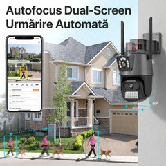 Cameră Supraveghere Wi-Fi Dual Lens 2 Camere Reale, 4G Ultra HD, Rotire 360°, Vedere Nocturnă Color, Alarmă LED, Audio Bidirecțional, Control prin Telefon, 2 Antene Externe 