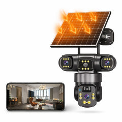 Cameră Supraveghere 4G Solară, 4 Camere Reale 360°, cu SIM, Panou Solar, 20cm, Vedere Nocturnă Color, Audio Bidirecțional, Senzor Mișcare, Control prin Telefon 