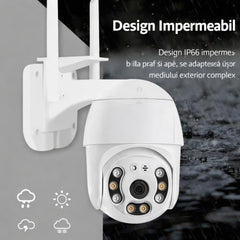 Cameră Supraveghere Wi-Fi 16.7cm, Rotire 360° cu o Singură Unitate de Supraveghere, Vedere Nocturnă LED, Audio Bidirecțional, Detectare Mișcare, Suport Card MicroSD, Antene Duale, Control prin Telefon 