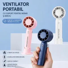 Ventilator Portabil Mini 16.5cm, USB, 3 Viteze, cu Suport Telefon, Diferite Culori