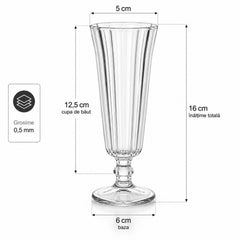 Pahar cu Picior 16cm, din Sticlă 6/set, Model Striat, Transparent