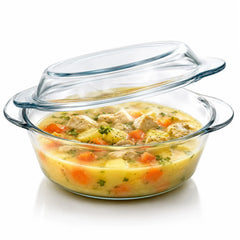 Vas Rotund 20.5x9cm cu Capac, din Sticlă Termorezistentă 1.5L, pentru Cuptor și Gătit, Model Transparent