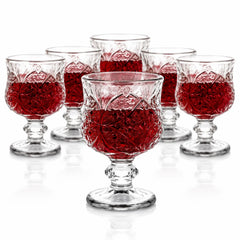 Pahar cu Picior 7cm, din Sticla 6/set, Model Floral, Transparent