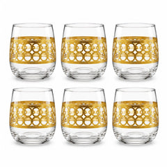 Pahar din Sticlă 9.5x7cm, Transparent 6/set, cu Model Auriu