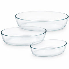 Vase Ovale din Sticlă 3/set, Termorezistente 35x24.6cm, pentru Cuptor și Servire