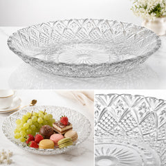 Platou din Sticlă 30cm, Model Cristal Floral Geometric, Transparent