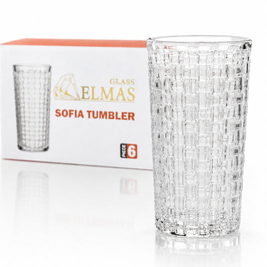 Pahar din Sticla 13.5x7cm, Transparent 6/set, cu Model Tip Cristal