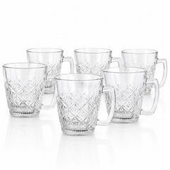 Cana din Sticla 6/set, Transparenta, 8x7.5x5cm, Model Cristal cu Maner