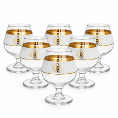 Pahar cu Picior 6/set, Model Gold Alb-Auriu, 13cm din Sticla, Transparent