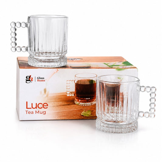 Cana din Sticla 6/set, cu Maner Tip Perle, 8.5cm, Transparenta