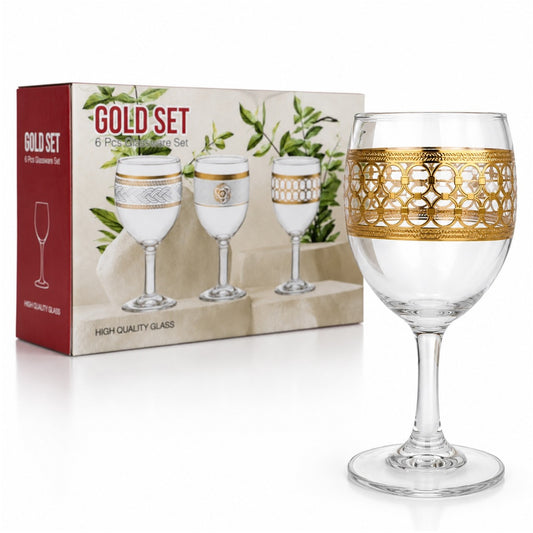 Pahar cu Picior 6/set, din Sticla, 15cm Model Gold, Transparent