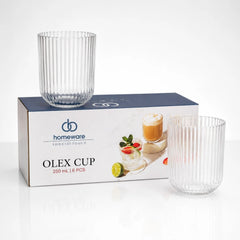 Pahar din Sticla 250ml, 6/set, Model Striat 9x7.5cm, Transparent