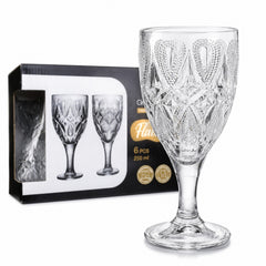 Pahar cu Picior 6/set, din Sticlă 16cm, Model Lacrimă și Diamant, Transparent 