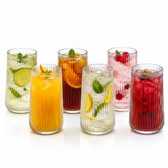 Pahar din Sticlă 6/set, Model Striat 13cm, Transparent